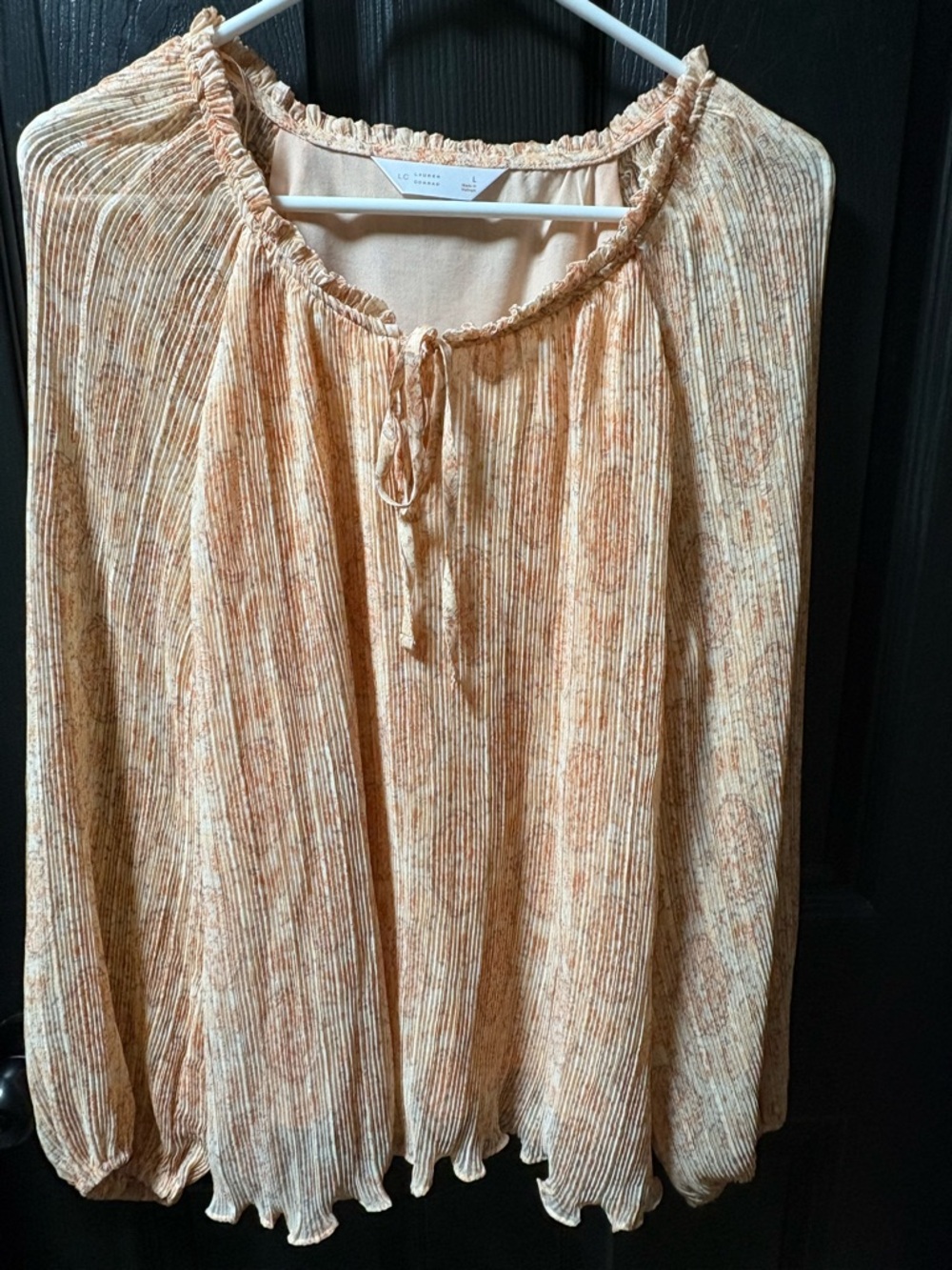 LC Lauren Conrad Peach Floral Pleated Peasant Blouse